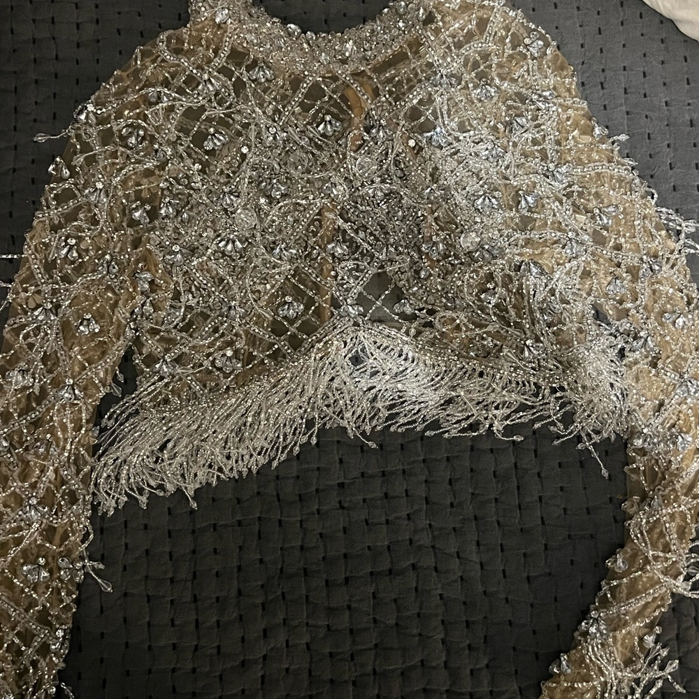 PatBO Silver Embellished Crop Top